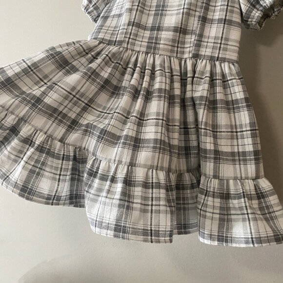 Handmade Children's Cotton Flannel Grey White Plaid Ruffle Dress - Picture 13 of 14
